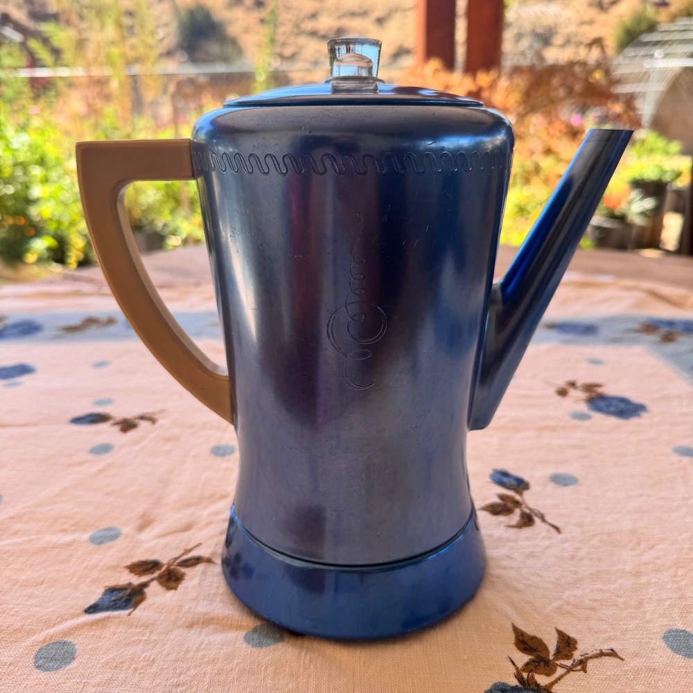 Vintage 1950s West Bend Flavo-Matic 3258E 8 Cup Blue Electric Percolator Works